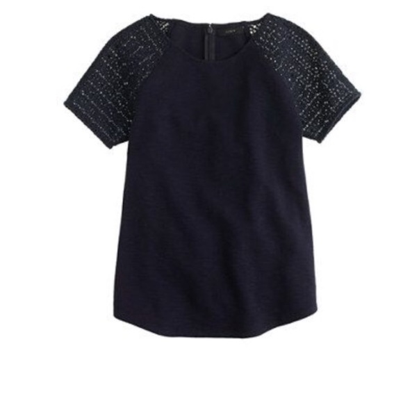 J. Crew Tops - J Crew Lace Short Sleeve Top, Navy, Large